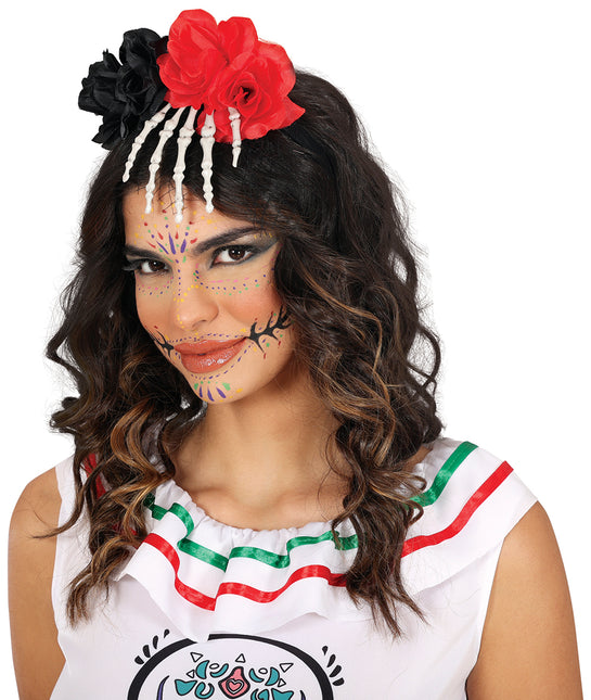 Diadema de Halloween Mano de Esqueleto con Flor