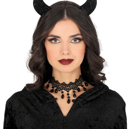 Diadema Negra Diablo Negro Purpurina