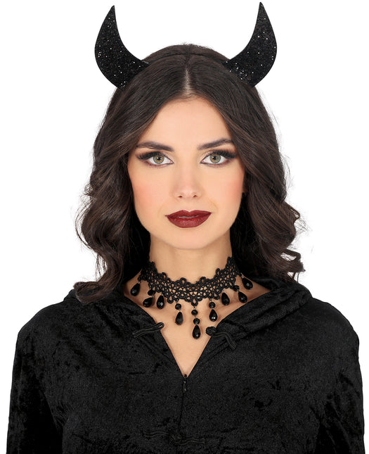 Diadema Negra Diablo Negro Purpurina