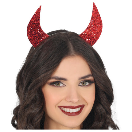 Diadema de Halloween Orejas de Diablo Rojo con Purpurina