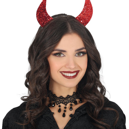 Diadema de Halloween Orejas de Diablo Rojo con Purpurina