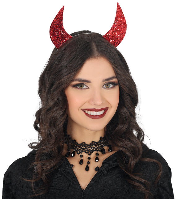 Diadema de Halloween Orejas de Diablo Rojo con Purpurina