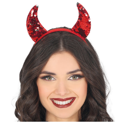 Diadema de Halloween Diablo Rojo con Lentejuelas