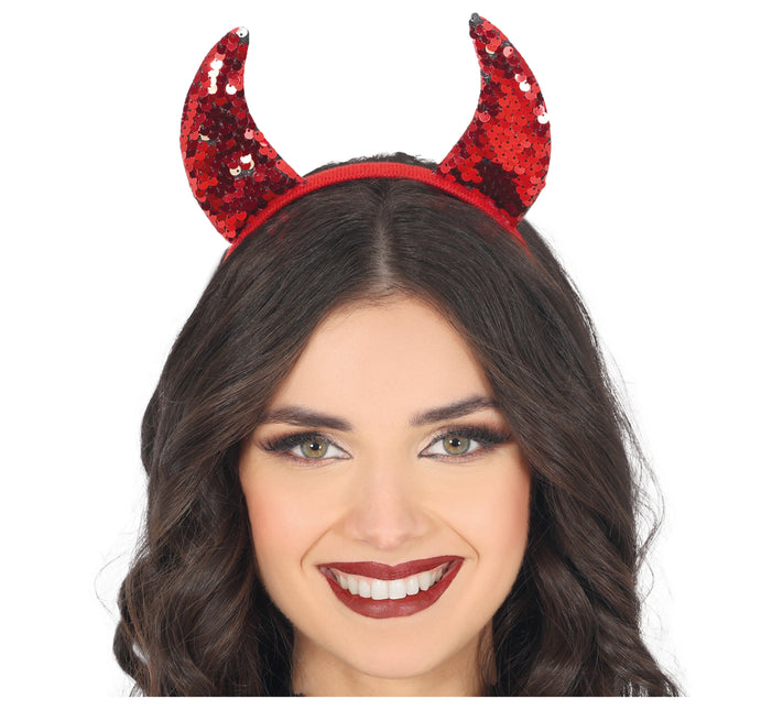 Diadema de Halloween Diablo Rojo con Lentejuelas