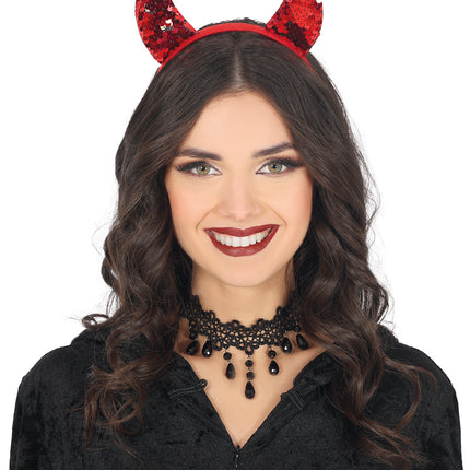 Diadema de Halloween Diablo Rojo con Lentejuelas