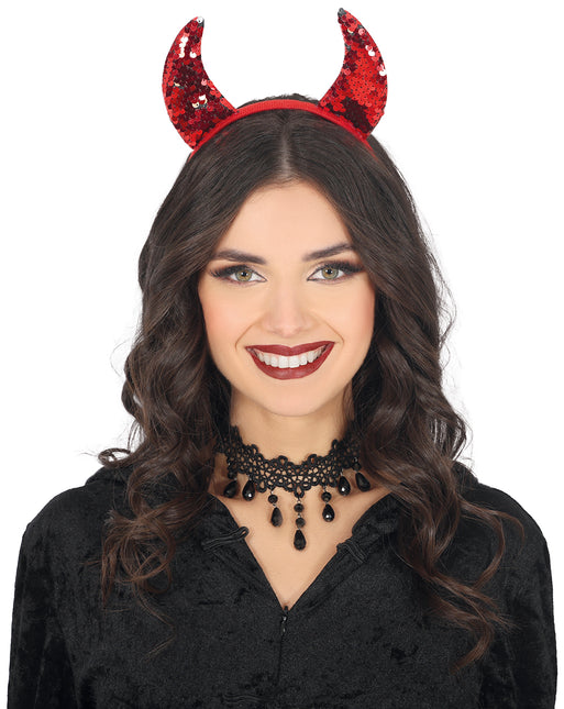 Diadema de Halloween Diablo Rojo con Lentejuelas