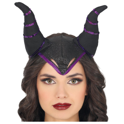 Diadema Halloween Cuernos Negro Morado