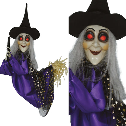 Muñeca Halloween Bruja Con Luz, Sonido Y Movimiento 75cm