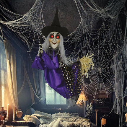 Muñeca Halloween Bruja Con Luz, Sonido Y Movimiento 75cm