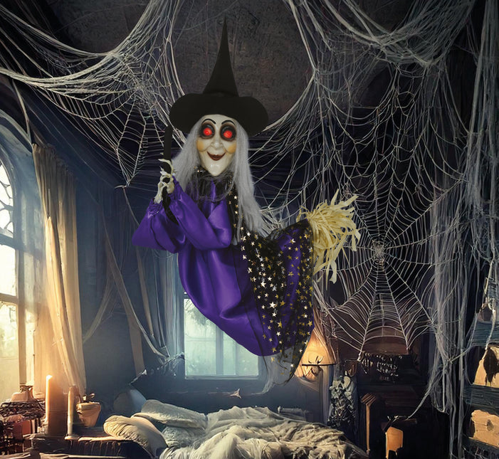 Muñeca Halloween Bruja Con Luz, Sonido Y Movimiento 75cm