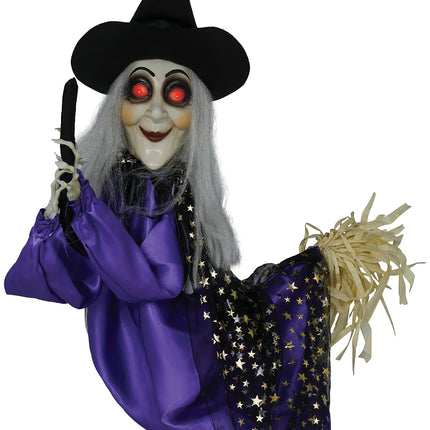 Muñeca Halloween Bruja Con Luz, Sonido Y Movimiento 75cm