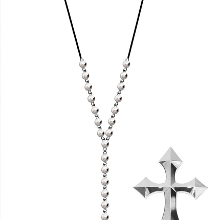 Collar de Plata Cruz con Perlas Plateadas