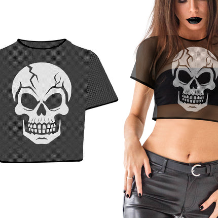 Camiseta Halloween Negra Con Calavera Blanca