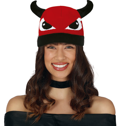 Sombrero Negro Rojo Diablo Con Ojos