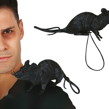 Rata Falsa Negra Con Elástico 16cm