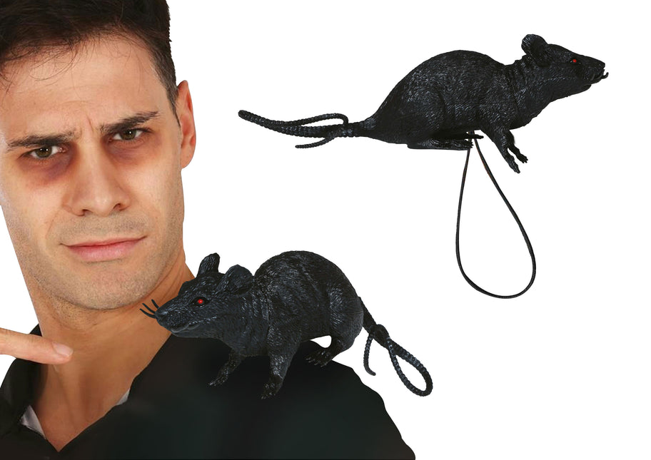 Rata Falsa Negra Con Elástico 16cm
