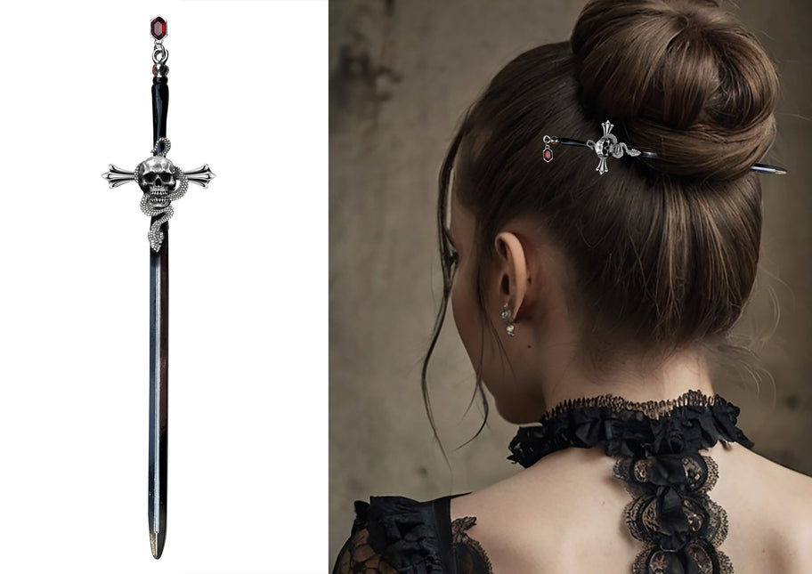Horquillas de Halloween Espada de plata negra 19cm