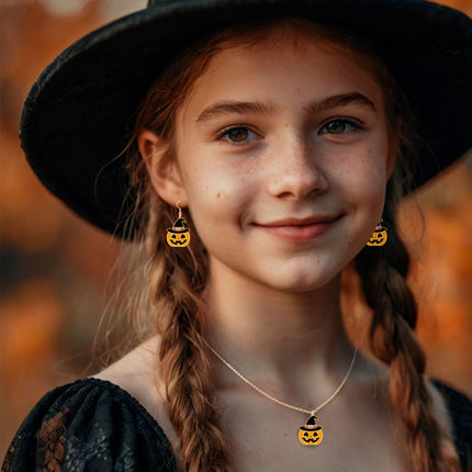 Set Accesorios Halloween Collar y Pendientes Naranja Calabaza