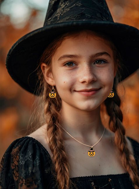 Set Accesorios Halloween Collar y Pendientes Naranja Calabaza