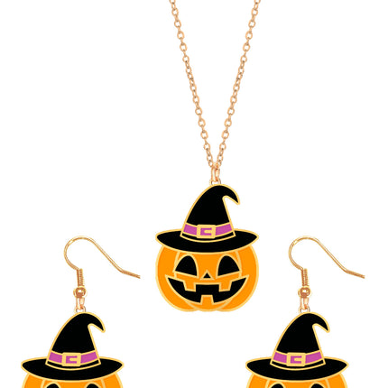 Set Accesorios Halloween Collar y Pendientes Naranja Calabaza