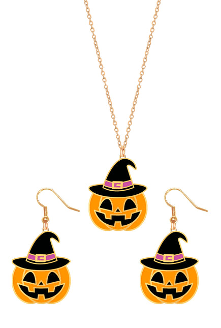 Set Accesorios Halloween Collar y Pendientes Naranja Calabaza