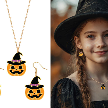 Set Accesorios Halloween Collar y Pendientes Naranja Calabaza