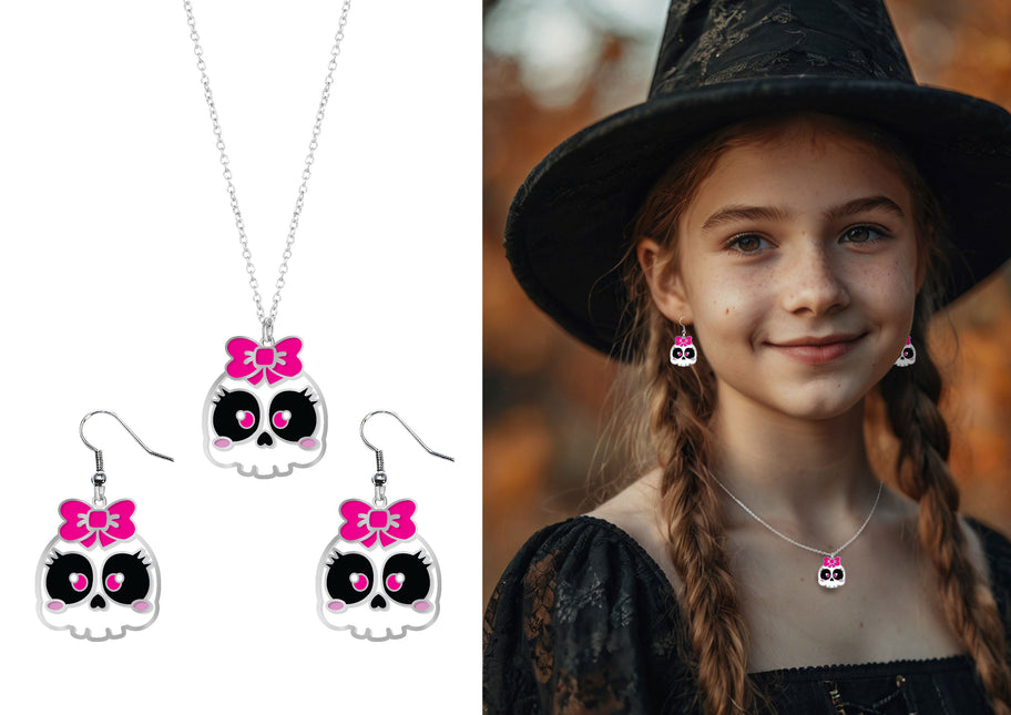 Set Accesorios Halloween Collar Y Pendientes Calavera