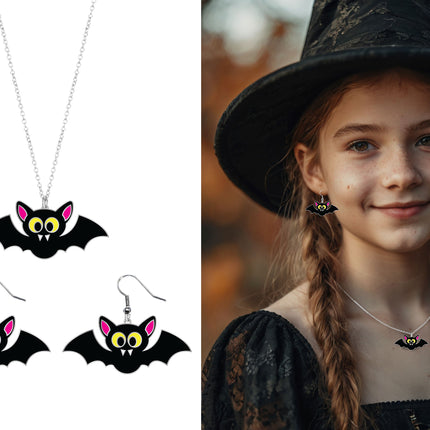 Set Accesorios Halloween Collar Y Pendientes Murciélago