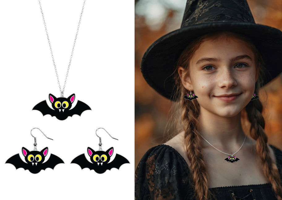 Set Accesorios Halloween Collar Y Pendientes Murciélago