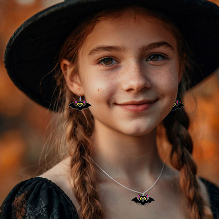 Set Accesorios Halloween Collar Y Pendientes Murciélago