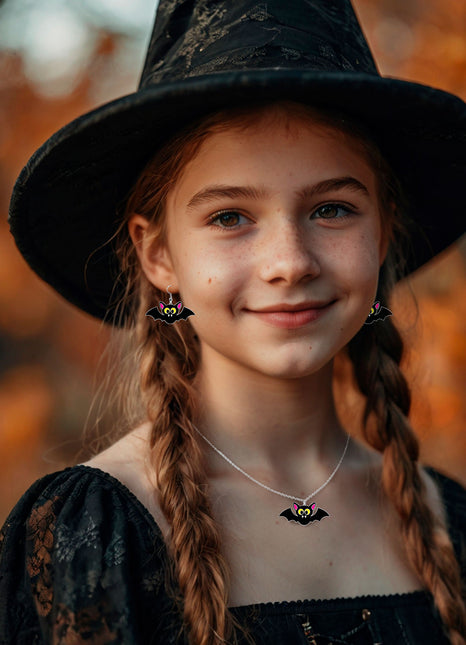 Set Accesorios Halloween Collar Y Pendientes Murciélago
