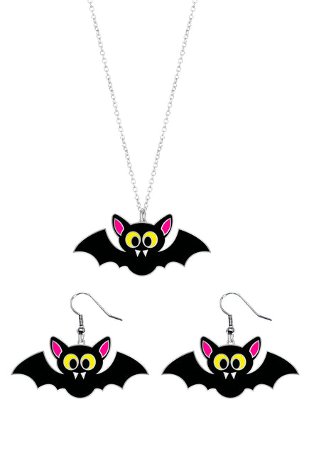 Set Accesorios Halloween Collar Y Pendientes Murciélago