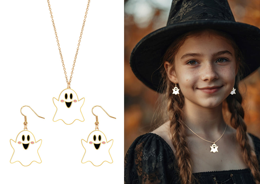 Set Accesorios Halloween Collar Y Pendientes Fantasma