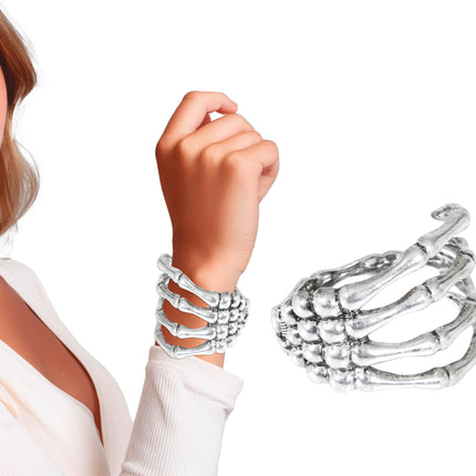 Halloween Pulsera Mano Esqueleto Plata