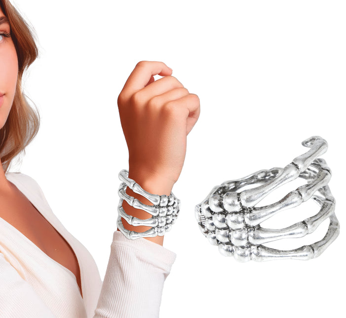 Halloween Pulsera Mano Esqueleto Plata