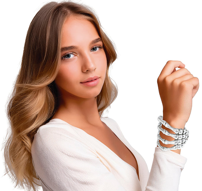 Halloween Pulsera Mano Esqueleto Plata