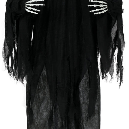 Muñeco Halloween Esqueleto Negro Dos Calaveras Con Luz Y Sonido 1,7m
