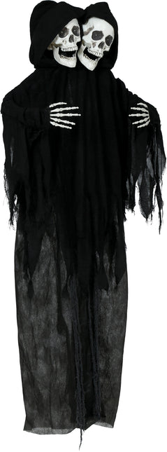 Muñeco Halloween Esqueleto Negro Dos Calaveras Con Luz Y Sonido 1,7m