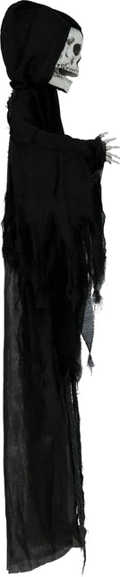 Muñeco Halloween Esqueleto Negro Dos Calaveras Con Luz Y Sonido 1,7m