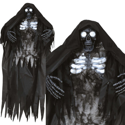Decoración Colgante Esqueleto Negro Con Luz Y Sonido 1,6m