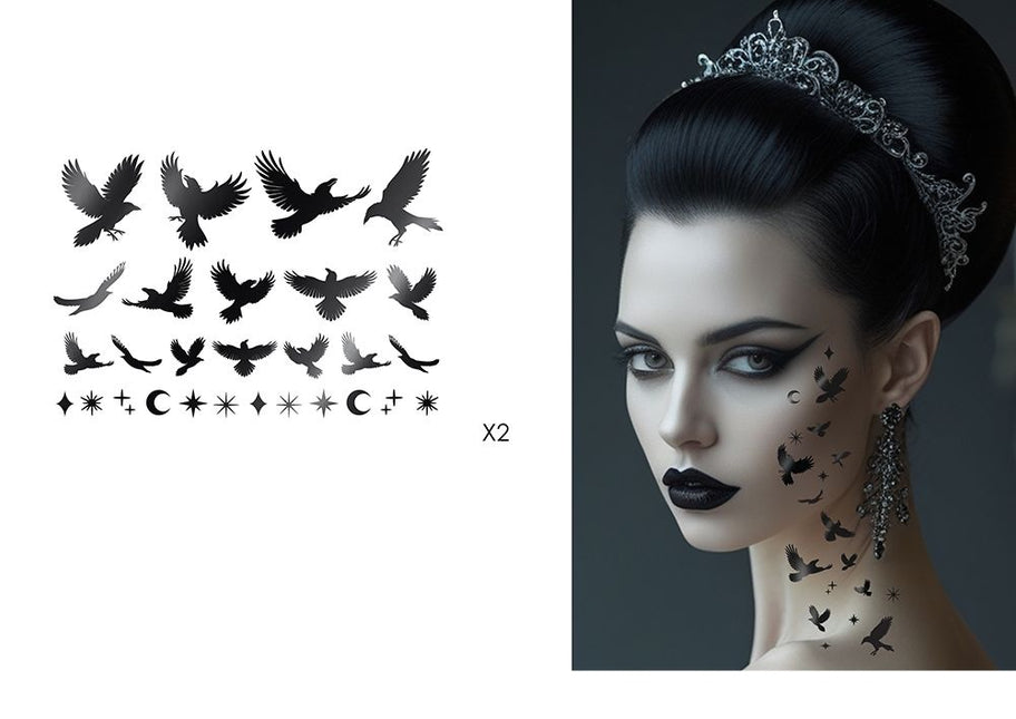 Tatuaje temporal de Halloween: cuervo negro