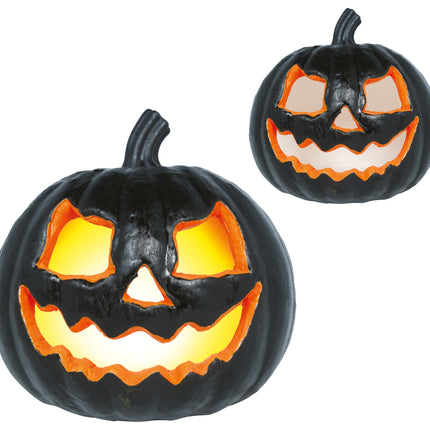 Calabaza de Halloween negra con luz, 20 cm