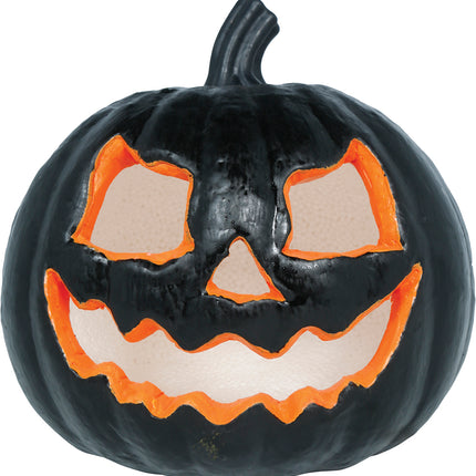 Calabaza de Halloween negra con luz, 20 cm