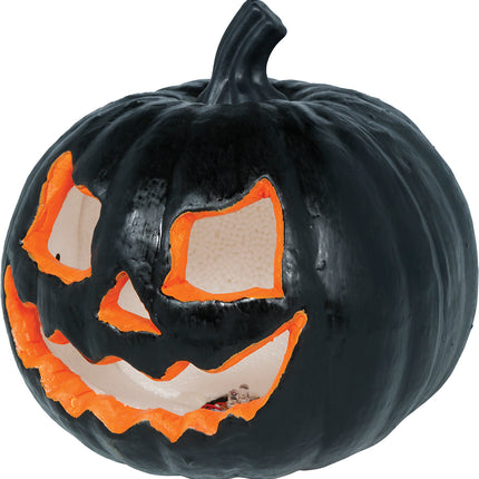 Calabaza de Halloween negra con luz, 20 cm