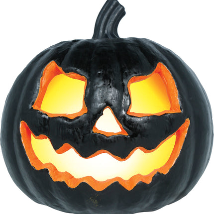 Calabaza de Halloween negra con luz, 20 cm
