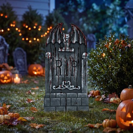 Lápida de Halloween, gris, rasgada y sangrienta, 42 cm