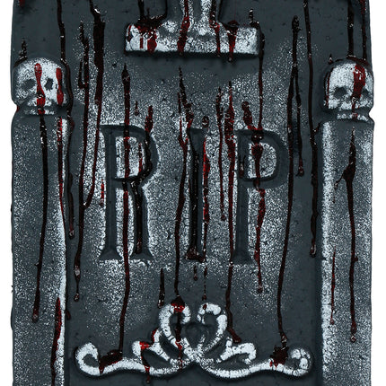 Lápida de Halloween, gris, rasgada y sangrienta, 42 cm
