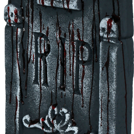 Lápida de Halloween, gris, rasgada y sangrienta, 42 cm