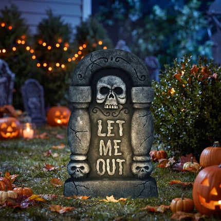 Lápida de Halloween gris «Déjame salir» 42 cm