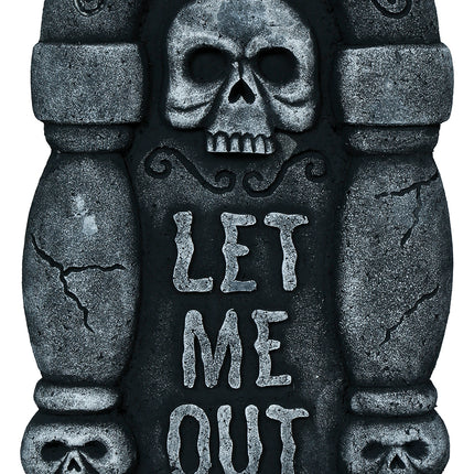 Lápida de Halloween gris «Déjame salir» 42 cm
